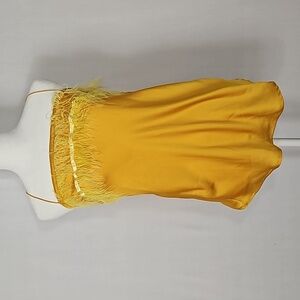 Boutique Made in Italy Women's Yellow Satin Feather Trim Top